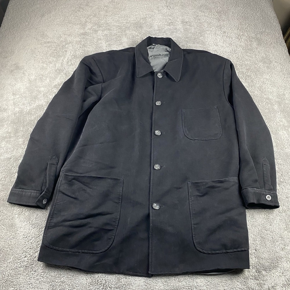Riggings Buttons Jacket‎ Mens Large Black Full Zip Flap Pocket